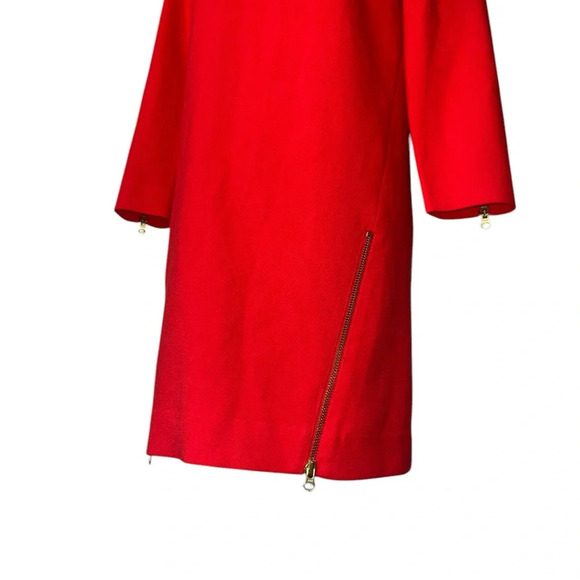 J CREW Double Zip Shift Dress Red Gold Zipper 3/4 Sleeve Sheath Sz 2 - Picture 3 of 9